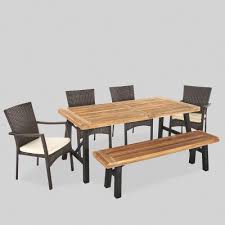 Home depot outdoor dinette sets. Horton 6pc Acacia Wood Wicker Patio Dining Set Brown Cream Christopher Knight Home Brickseek