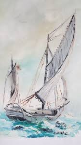 Nautical Art Sail Boat On Raging Sea Canvas Painting Vintage Canvas Painting Painting Sea Art