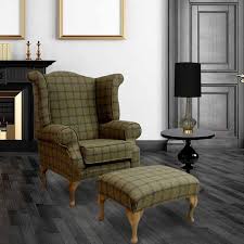 Choose Your Tweed Check Fabric Chesterfield Queen Anne Chair And Matching Chesterfield Footstool At Designerso Wing Chair Upholstery Wing Chair Fireside Chairs