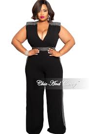 Black And Silver Jumpsuit New Plus Size V Neck Jumpsuit In Black With Silver Shimmer Trim With Images Chic And Curvy