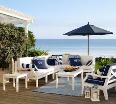 Patio furniture, synthetic wicker & rattan. Hampstead Painted Outdoor Sectional Components White Pottery Barn
