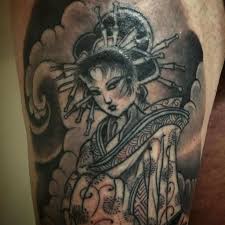 A geisha woman is holding an umbrella. Top 109 Best Geisha Tattoo Ideas 2021 Inspiration Guide