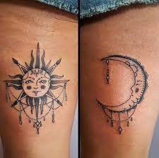 Back Of Thigh Tattoo Ideas For Women 2 Sun And Moon Tattoos Thightattoo Back Of Thigh Tattoo Back Of Thigh Tattoo Ideas Tattoos For Women