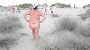 Nudist Old Woman on Public Beach