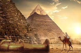 With the view of the pyramids of cheops, chephren, and mycerinus from outside. Private Half Day Trip To Giza Pyramids With Camel Riding