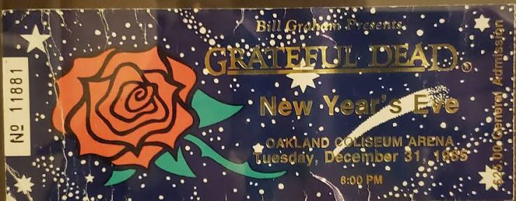 Grateful Dead New Year's Eve 1990 ticket with silver embossed stealie