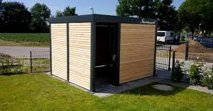 Geratehaus Holz Metall Anthrazit Flachdach Modern Stahlzart Geratehaus Holz Gartenhaus Metall Flachdach Gartenhaus