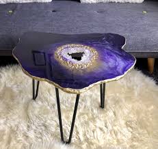 Decorative Coffee Table Purple Geode Inspired Epoxy Resin And Crystals Side Table One Of A Kind And Handmade Resin Furniture Diy Resin Crafts Epoxy Resin Art