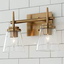Tapered Spike Vanity Light 2 Light Gold Bathroom Fixtures Vanity Lighting Brass Bathroom Lighting