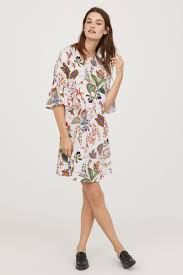 Flounce Sleeved Dress White Floral Women H M Us Womens Dresses Women Dress Online Shopping Womens Dresses
