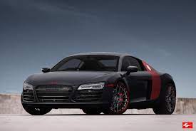 2015 Black Audi R8 With Red Accents And Badges On Lexani Rims Custom Wheels And Tires Black Audi Car Wheels