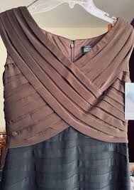 ADRIANNA PAPELL Criss Cross Bodice Tucks + Layered Empire Waist Dress Size  10