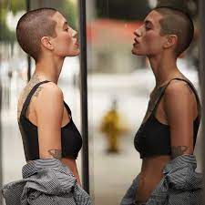 Weightless Lipstick Shaved Hair Women Bald Girl Shaved Hair
