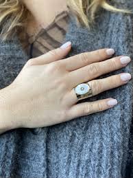 Craquez pour la bague pierre ovale marine claw de la créatrice londonienne shyla. Bague Acier Jonc Large Pierre Naturelle Ovale Avec Soleil Incruste