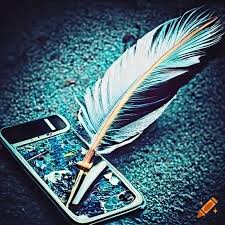 Quill pen and mobile phone representing social media on Craiyon