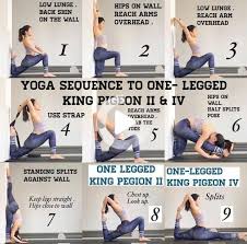 Sequence Montrant La Pose Du Pigeon Royal A Une Patte Ou Eka Pada Rajakapotasana Sequences De Yoga Exercice Souplesse Idees Yoga