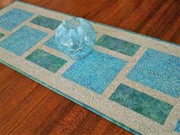 Modern Quilted Batik Table Runner In Aqua Teal Blue Green And Batik Table Runners Quilted Table Runners Modern Quilts