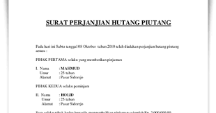 Misalnya ingin membuat surat pernyataan hutang, maka judul atau nama surat harus bertuliskan 'surat pernyataan hutang'. Contoh Surat Perjanjian Hutang Piutang Dengan Pidana Contoh Surat