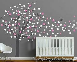 Cherry Blossom Tree Wall Decal With Birds Flower tree wall art and blowing cherry tree decal. cherry blossom tree wall decal with birds