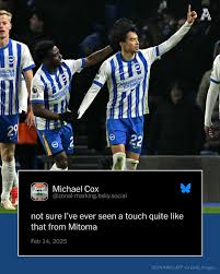 A sensational touch from Kaoru Mitoma to control the ball, before giving  Brighton the lead against Chelsea ✨