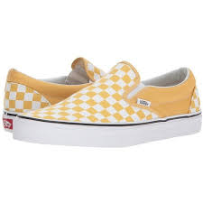 Black And White Checkered Vans Slip Ons Womens Vans Classic Slip Ontm Checkerboard Ochre True White Skate Shoes 50 Liked On Polyvore Featuring S Leather Slip On Shoes White Boat Shoes Slip On Shoes