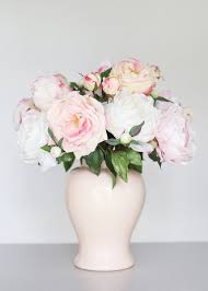 Buy breeze talk artificial flowers blush roses 25pcs realistic fake roses w/stem for diy wedding bouquets centerpieces arrangements party baby shower home decorations (25pcs blush): Faux Peony Flower In Cream Blush Peony Arrangement Beautiful Flower Arrangements Light Pink Flowers