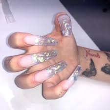 Long Coffin Nails Iridescent Foil Ombre Pink Acrylic Nails Short Square Acrylic Nails Acrylic Nails Shown in large size, medium square*.