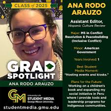 Congratulations to @georgemasonu's Class of 2025! 🎓🥳 Student Media is  celebrating our 40+ grads with spotlight posts every day for the rest of  this week. Meet Christian Segovia, Bell Tucker, Ana Rodo