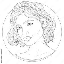 girl with a hair band and with a beautiful hairstyle looks away coloring book antistress for children and adults illustration isolated on white background zen tangle style black and white drawing stock vector adobe stock