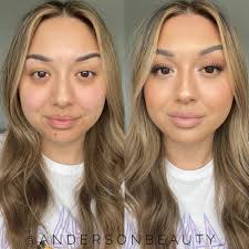 Looking goooooorgeous!!! What a beautiful before and after ♥️ Sandy as main  June as brightening shade Mirage (as contour) Tanlines bronzer Plum & Candy  lip+cheek Glamazing illuminator Eyes: Sedona Philly Hot chocolate