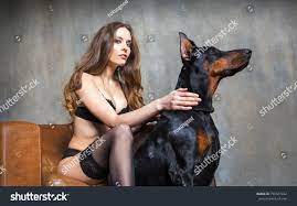 Erotic Girl Dog Doberman On Gray Stock Photo 796661242 | Shutterstock