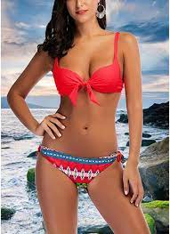 Women Geometric Bikini Set Push Up Padded Swimsuit Swimwear Bandage Bathing Suit Bandage Bathing Suit Geometric Bikini Set Bikinis