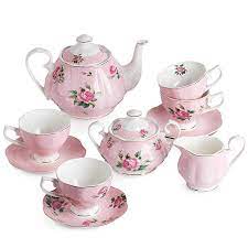 Amazon Com Btat Floral Tea Set Tea Cups 8oz Tea Pot 38oz Creamer And Sugar Set Gift Box China Tea Set Tea Sets Porcelain Tea Set Tea Set Tea Cups