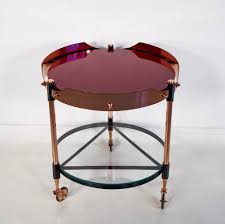 Round Italian Copper Lacquered Iron Glass Tray Table 74281 Glass Tray Table Tray