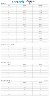 carters and oshkosh bgosh size chart baby clothes size