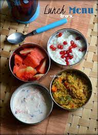 Lunch Box Menu South Indian Sambar Sadam Mixed Veg Raita Curd Rice And Watermelon Lunch Box Recipes Indian Lunch Box Healthy Meal Prep