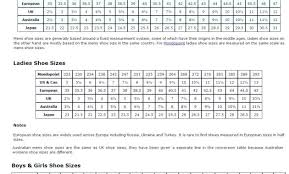 Printable Shoe Sizing Online Charts Collection