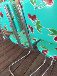 Excited To Share This Item From My Etsy Shop 2 Upcycled Chrome With Cherries And Turquoise Aqua Vinyl An Studded Chair Vintage Metal Chairs Chairs Repurposed
