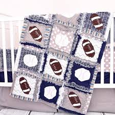 Boys sports bed twin (single) quilt set : Baby Boy Sports Crib Size Rag Quilt For Nursery Crib Bedding Etsy