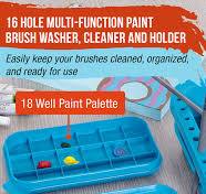 Amazon.com: U.S. Art Supply Paint Brush Cleaner Washer, 16 Hole Paintbrush  Holder, 18 Palette Wells Paint Tray, 3 Cleaning Basins, Acrylic, ...