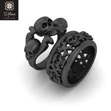 Jolly Roger Pirate Skull Ring Set Skull And Crossbones Wedding Ring Set Skull Engagement Ring Skull Wedding Ring Wedding Ring Bands Set