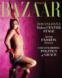 Zoe Saldaña Frees the Nipple in Sheer Lace Dress for Harpers Bazaar