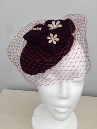 Burgandy Velvet Pill Box Hat Wedding Hat Fascinator Etsy Wedding Hats Fascinator Pillbox Hat