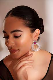 Buy Zevar by Geeta Soft White Mix Metal with Silver Plating & Diamond.  Earrings