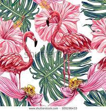 Pink Flamingos Tropical Flowers And Jungle Leaves Hibiscus Pink Lotus Beautiful Seamless Vector Flo Pink Flamingos Flower Backgrounds Wallpaper Iphone Boho