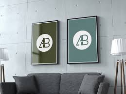 A Living Room Wall Showing Two Poster Frames Psd File With Two Smart Layers Poster Mockup Free Poster Mockup Poster Mockup Psd