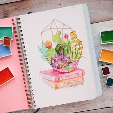 Muliong Nmomade Finished Terrarium First Try On My New Personalized Sketchbook From Mosseryco Painting My Watercolor Art Creative Drawing Sketch Book