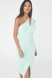 One Shoulder Midi Wrap Dress In Mint Robe Chic Robe