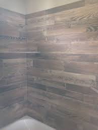 Bathroom Tub Surround Done With Wood Tile Turned Out Gorgeous Such A Unique Look Tile Tub Surround Tub Surround Tub Surround Ideas