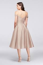 Off The Shoulder Tea Length Bridesmaid Dress David S Bridal Tea Length Bridesmaid Dresses Davids Bridal Bridesmaid Dresses Bridesmaid Dresses